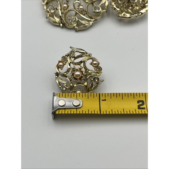 Vintage Sarah Coventry Brooch & Clip Earring Set Vines Rhinestones & Faux Pearls - Picture 6 of 6